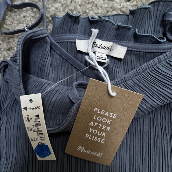 Madewell The Goldie Dress in Plissé teapot blue size 0 NWT - Picture 3 of 5